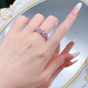 New S925 Bạc Bột Kim Cương Nửa Vòng Tròn Nhẫn Đầy Đủ Interset Kim Cương Nhẫn Nữ Màu Hồng Chỉ Starry Đồ Trang Sức Cưới - Product Image 6