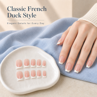 Y215 Kaixin Factory Faux ongles à presser forme bec de canard haute brillance, style French, rose nude et blanc, pour usage intérieur, Fournisseurs