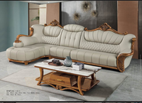 Canapé d'angle en cuir véritable et bois massif de style européen, sectionnel en forme de L, confortable et durable, Beno pour salon