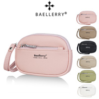 Dompet Wanita Baellerry Fashion Tekstur Kulit Leci Resleting Ganda Mini Penyimpanan Koin Bergaya Simpel