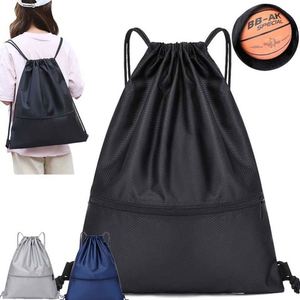 Sac à dos de sport unisexe léger avec cordon de serrage, imperméable, en tissu Oxford, fermeture éclair, design simple, sac à dos promotionnel pour le fitness avec poche à cordon - Product Image 1