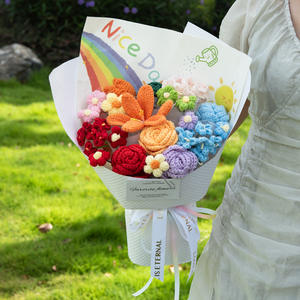 Bouquet d'été arc-en-ciel de roses, lys et feuilles en laine tricotée, tissé à la main, écologique, cadeau de Saint-<span class=keywords><strong>Valentin</strong></span>, <span class=keywords><strong>déclaration</strong></span> d'amour - Product Image 2