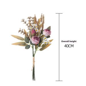 Rosas de alta calidad, margaritas, ramo de hierba de eucalipto, telón de fondo, ramo de flores artificiales de seda para decoración de centro de mesa de boda - Product Image 3