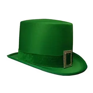 Chapéu de cetim verde para dia de São Patrício fantasia de duende irlandês com fivela
