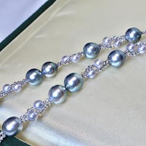 Rara <span class=keywords><strong>Collana</strong></span> di Perle Akoya di Alta Qualità in <span class=keywords><strong>Oro</strong></span> 18K, Colore Grigio Acqua di Mare, Perle Verdi di Tahiti Francese per Donne - Product Image 3