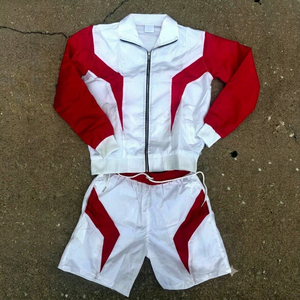 Ensemble de survêtement unisexe rouge et blanc, manches longues, fermeture éclair, short sportif, polyester respirant, vêtements de printemps, coupe régulière pour adultes - Product Image 1