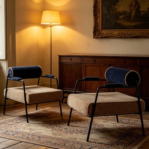 <span class=keywords><strong>Fauteuil</strong></span> lounge moderne minimaliste en bouclette, dossier cylindrique bicolore, <span class=keywords><strong>fauteuil</strong></span> d'appoint de luxe, canapé individuel avec pieds en métal - Product Image 2