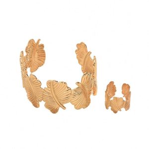 Conjunto de Joyería de Alta Gama para Mujer, Estilo Europeo Americano, Brazalete de Hoja Metálica, Combinable con Todo, para Oficina, a la Moda, BAZAR - Product Image 5
