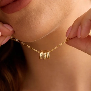 Collar de Acero Inoxidable Personalizado con Anillo Apilable Grabado, Collar con Disco de Cuentas en Blanco para Mamá y <span class=keywords><strong>Abuela</strong></span> - Product Image 1