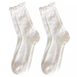 White Mid-Calf Socks Women Solid Color Breathable Sweat-Absorbing Korean Style Casual Socks - Product Image 5