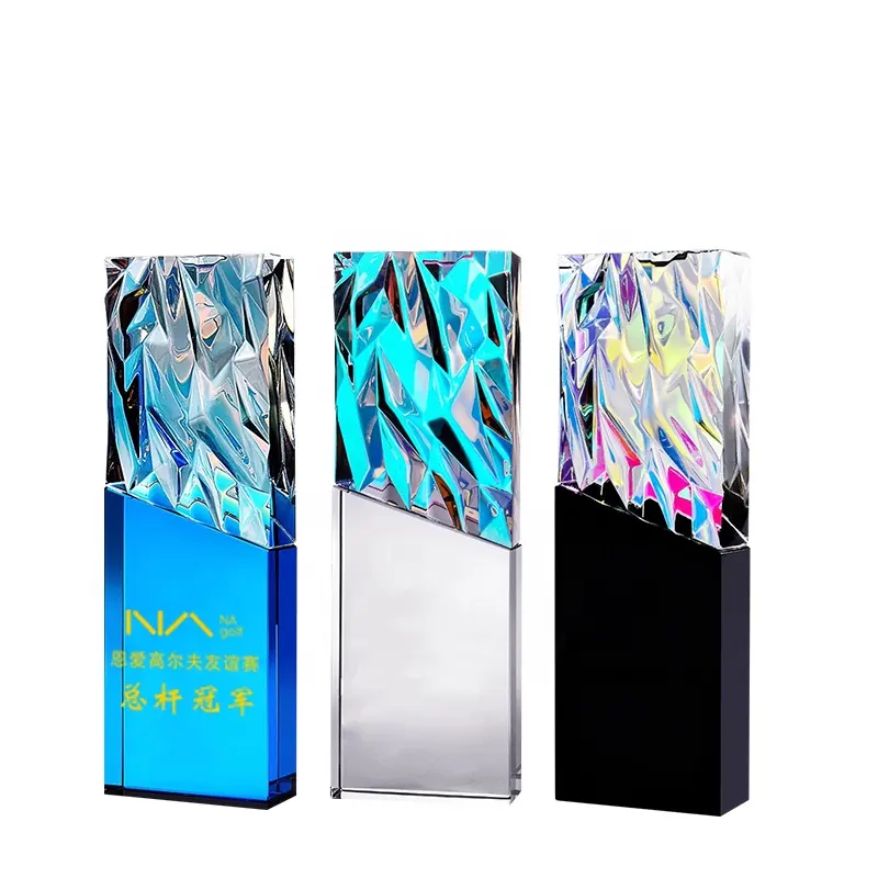 Prêmio de troféu de vidro de cristal de negócios novo design com imagem de cristal de cor graciosa placas de vidro