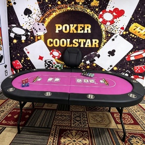 Table de <span class=keywords><strong>poker</strong></span> professionnelle rose fuchsia pour 10 joueurs, logo personnalisé, pieds pliants, porte-gobelets en acier inoxydable, équipement de casino - Product Image 1