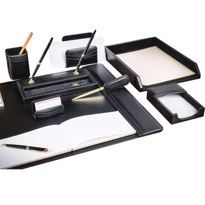 Gouvernement du Qatar luxe en cuir noir 8 7 pièces ensemble organisateur <span class=keywords><strong>de</strong></span> <span class=keywords><strong>bureau</strong></span> exécutif affaires <span class=keywords><strong>bureau</strong></span> papeterie ensemble d'accessoires - Product Image 5