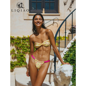 Bộ Bikini Băng tóc 2 mảnh cổ yếm <span class=keywords><strong>g</strong></span>ợi cảm cho nữ-Bộ quần dài cắt cao thoáng khí in hình - Product Image 1