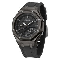 Montre de sport analogique-numérique pour femme SMAEL 8088, mouvement ESPON, 45 mm, étanche 5 ATM, chronographe lumineux, alarme, 304