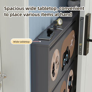 Ultra-Slim Steel Printed <b>Shoe</b> Cabinet Retro Design Space-Saving Entryway Metal Storage Cabinet Home Use Dustproof <b>Shoe</b> Rack - Product Image 3