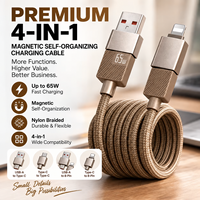 Kabel Pengisian Daya Magnetik 4 in 1 Premium 65W dengan Jalinan Nilon, Aksesoris Ponsel Grosir