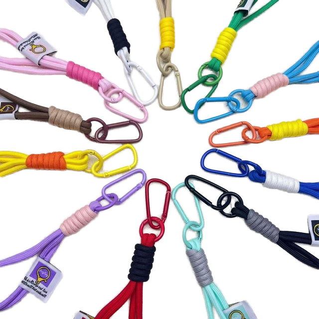 2025 New Color Blocked Double-Layer Keychain Hanging Rope Weave Water Cup Mobile Phone Mountaineering Pendant-Durable Metal