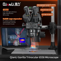 QIANLI 6558X Gorilla Industrial Trinocular Microscope 6.5X-58X Zoom Electron Microscope for Mobile Phones PCB Repair Tools Set