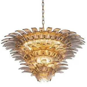 Jylighting Art Deco Moderne Ovale Kroonluchter Kristal, Murano Glas, Geblazen Glas Commerciële Handgemaakte Palme Kroonluchter