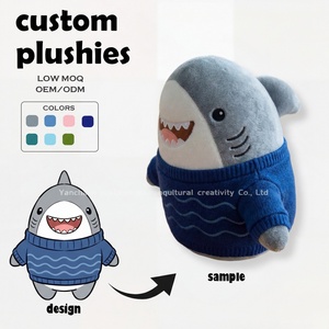 Peluches d'anniversaire personnalisées avec logo, jouets en peluche unisexes, requin en peluche avec pull bleu vague, poupée en peluche en <span class=keywords><strong>tissu</strong></span> de coton - Product Image 3