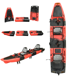 Pedal ganda 2 Orang 14 kaki, Kayak duduk di atas plastik keras Modular Motor memancing dengan sistem penggerak Pedal untuk air laut - Product Image 1