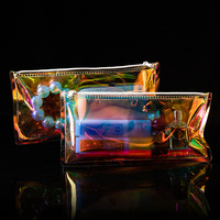 Mini trousse à cosmétiques en plastique refermable pochette à fermeture éclair sac de maquillage holographique en pvc transparent avec fermeture éclair