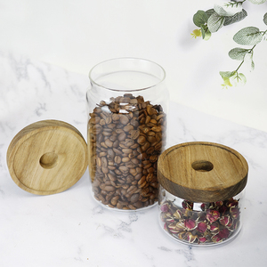 Recipiente Redondo de Vidrio con Etiquetas Personalizadas, Boca Ancha, para Uso Doméstico, Recipiente de Vidrio para Alimentos, Azúcar, Té, Café, con Tapa de Acacia - Product Image 4