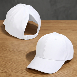 Casquette de baseball blanche à 6 panneaux en coton, visière réglable, pour filles et femmes, chapeau décontracté de couleur unie, taille adulte - Product Image 1
