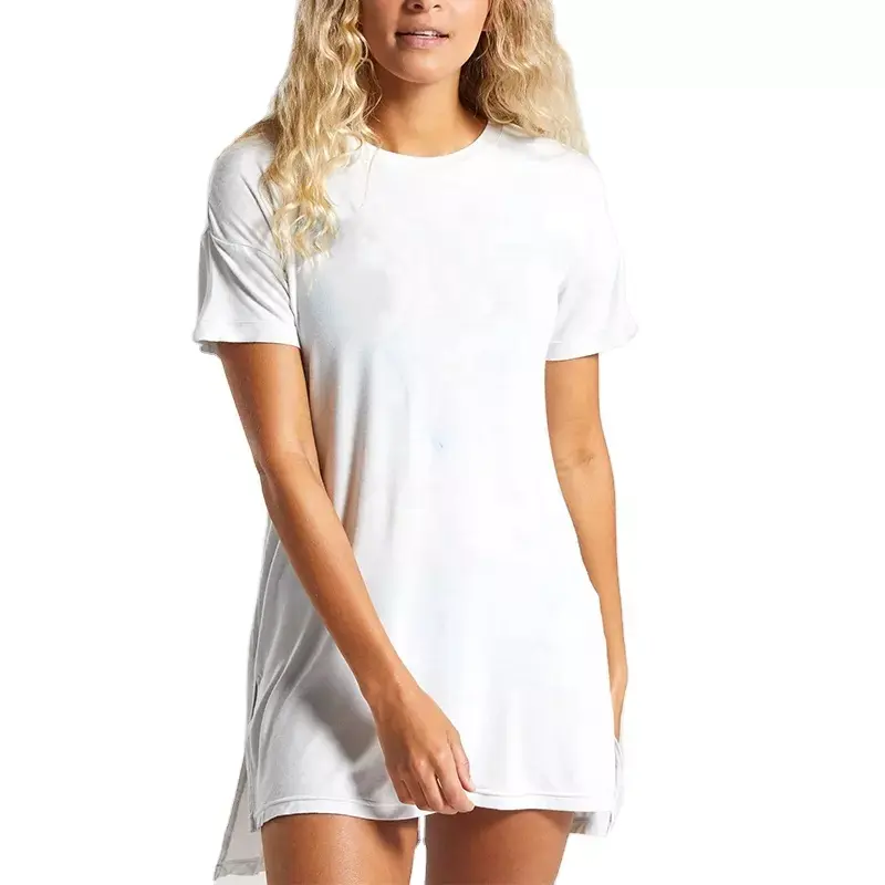 Broderie personnalisée 95% coton 5% Spandex femmes longue Sport t-shirt robe lâche Fit Gym vêtements t-shirt pour femmes