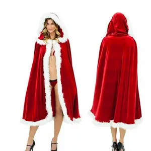 Costume di Babbo Natale con cappuccio per Cosplay e festa-mantello di Natale Deluxe per adulti e bambini drop shp