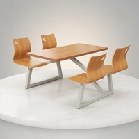 Ensemble table et chaises de cantine scolaire commerciale moderne et minimaliste pour 4 personnes, tables de salle à manger pour le personnel, en acier inoxydable