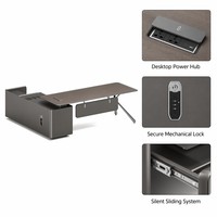 Conjunto de Oficina Sostenible de MDF E1, Escritorio Ejecutivo Moderno con Pintura a Base de Agua, Power Hub, Muebles para Espacio de Trabajo de Jefes