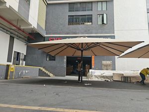 Large square Modern <b>Outdoor</b> Cantilever Patio <b>Umbrella</b> with Beige Canopy Sturdy Dark Frame Aluminum Pole Concrete Base - Product Image 3