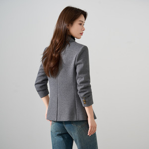 Grey Wool Blazer For Women Slim Fit Solid Color Anti-Wrinkle Autumn Winter Jacket - Product Image 4