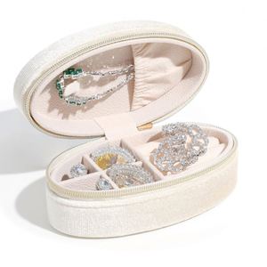 Sac de maquillage et boîte cadeau de luxe portable mini ovale rétro en velours avec fermeture éclair pour bijoux, transfrontalier, origine Chine, commerce extérieur - Product Image 3