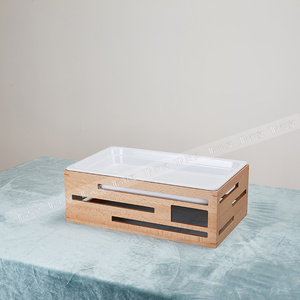 Équipement de restauration 5 étoiles Supports de <span class=keywords><strong>buffet</strong></span> alimentaire en bois multicouche avec poêle en céramique Décoration de salle à manger Risers de <span class=keywords><strong>buffet</strong></span> alimentaire - Product Image 3
