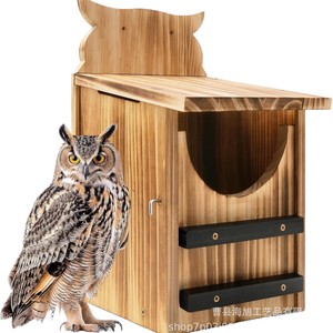 Nichoir en bois pour hiboux à fixer au mur, finition naturelle, boîte à nids de jardin, utilisation extérieure - Product Image 1