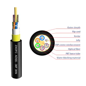 Outdoor Aerial 6 /12/24/36/48/96/144 Core Adss G652d Manufacturers Price Single Mode Cable Optic Fiber