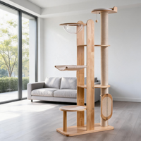 Arbre à chat en bois massif de 183 cm, multi-niveaux, avec capsule spatiale, tour d'escalade, hamac écologique et condo pour chats d'intérieur