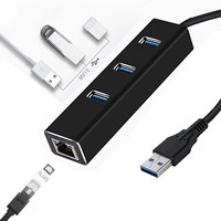 Concentrador de 3 puertos de aluminio USB 3,0 con convertidor de adaptador RJ45 10/100/1000 Gigabit Ethernet LAN con cable HUB 3,0 USB en Stock