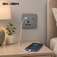 BAOBEN - Enchufe de Pared para PC, Color Gris, Enchufe Schuko Europeo y Enchufe Universal Multifunción con Puerto USB Tipo C para el Hogar y Hoteles