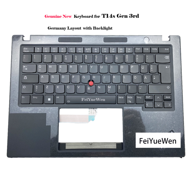 Genuine Backlit Keyboard DE Layout for ThinkPad T14s Gen 3 Business Laptop Durable Keys Integrated Palmrest C Cover Shell