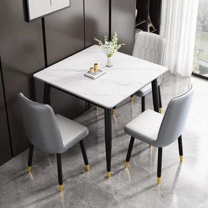 <span class=keywords><strong>Table</strong></span> de salle à manger carrée en ardoise moderne <span class=keywords><strong>et</strong></span> durable avec design en métal élégant pour la maison, la boutique de thé, l'hôtel ou la réception/négociation de loisirs - Product Image 2