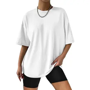 Camiseta feminina de grandes dimensões com gola redonda de algodão, camiseta básica casual de verão 2024 Y2K
