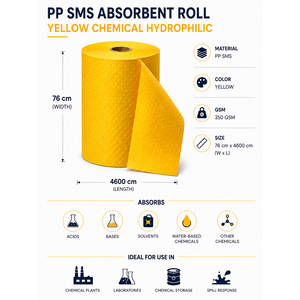 แผ่นดูดซับสารเคมีสีเหลืองชนิดดูดซับน้ำได้ ผลิตจากโพลีโพรพิลีน 100% SMS ขนาด 76x4600 ซม. สำหรับงานอุตสาหกรรม - Product Image 2