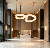 Lustre suspendu en albâtre sur mesure OEM, ensemble de luminaires de luxe en marbre pour salle, hall, salon, hôtel, resort