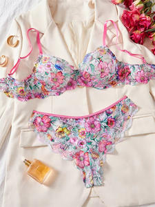 Lingerie Sexy Femminile, Set Reggiseno e Mutandine con Stampa Floreale in Rete, Intimo Estivo Ultra Sexy - Product Image 4
