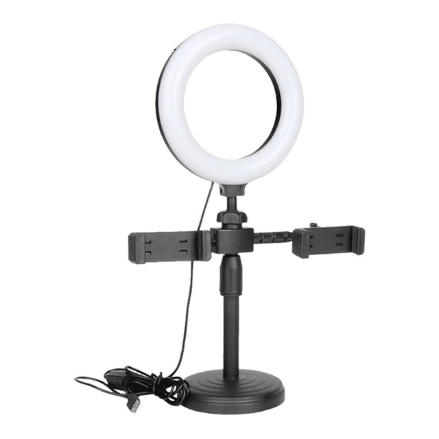 Dimmable Ring Light Selfie LED Round Lamps USB With 2 Phone Holder  Stand for Tiktok Video Light Makeup Photography