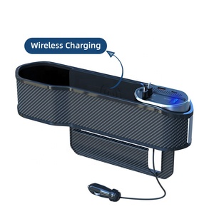 ฮับ USB ชาร์จเร็วแบบยืดหดได้สองช่อง พร้อมที่เก็บของในรถยนต์แบบ PU และที่ชาร์จไร้สาย กล่องเก็บของสำหรับรถยนต์และรถบรรทุก - Product Image 5